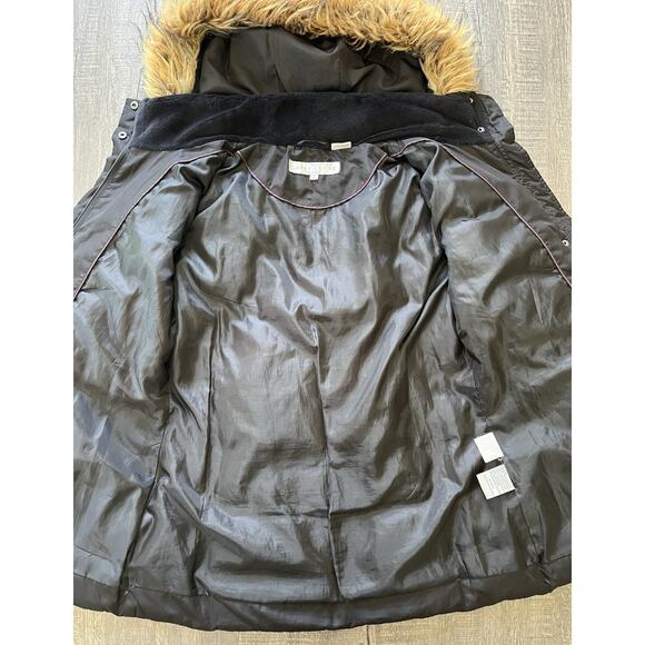 Larry Levine Feather Down Hooded Coat Black Quilted Faux Fur Removable Hood, S - Picture 6 of 15